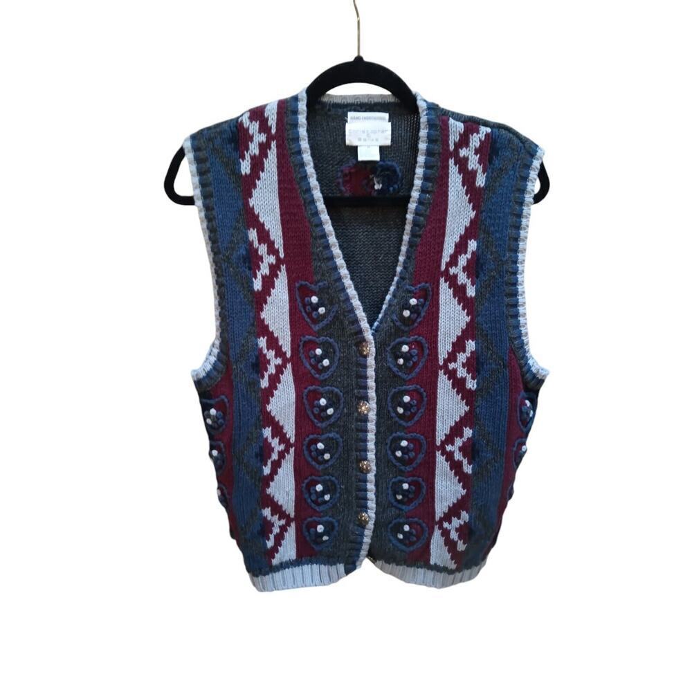 Vintage Christopher & Banks Hand Embroidered Vest Size M Cottagecore